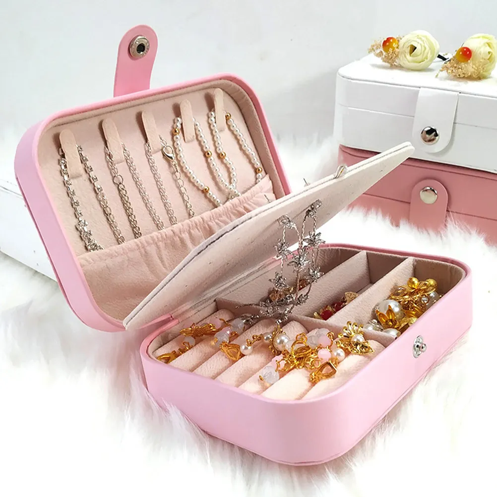 

PU Jewelry Storage Case Compact Portable Travel Organizer Large Capacity for Rings Earrings Necklaces Bracelets