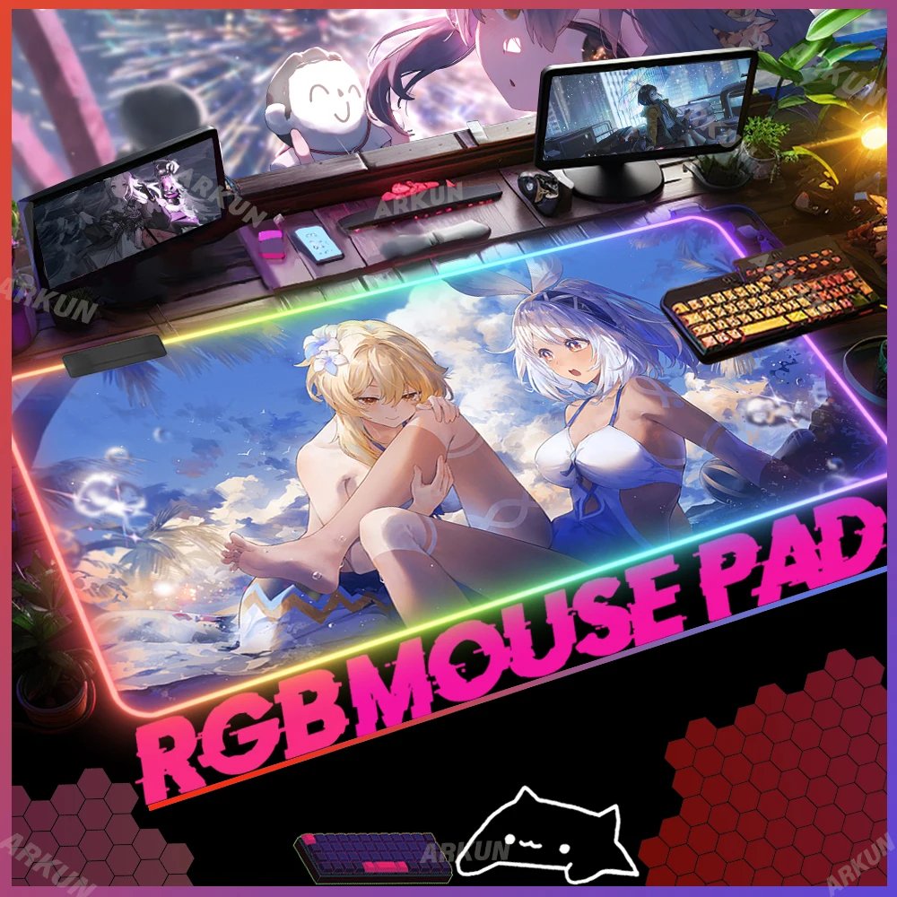 

XXL RGB 90X40 Cute Hot Kawaii Girl Mualani Popular Genshin Impact Gaming Mouse Pad Gamer Large Pad Table Backlight Design Pad