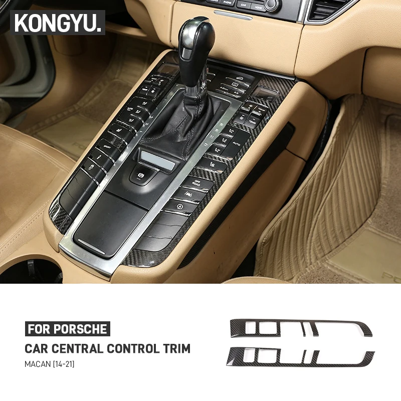 

Real Dry Carbon Fiber Car Center Console Gear Button Panel Frame Cover Trim Sticker Car Accessories For Porsche Macan 2014-2021