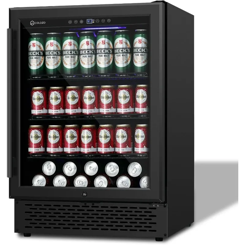 24-Inch Beverage Refrigerator, 190 Can Wide Beverage and Beer Refrigerator with Triple Tempered Glass Door Under Counter