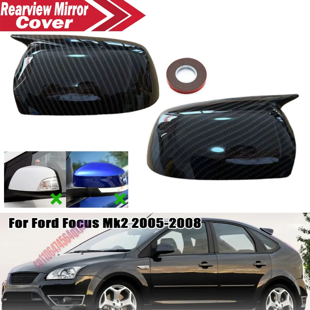 For Ford Focus MK2 2005-2008 ABS Car Rearview Side Mirror Cover Wing Cap Exterior Door Housing Trim Adhesive Sticker