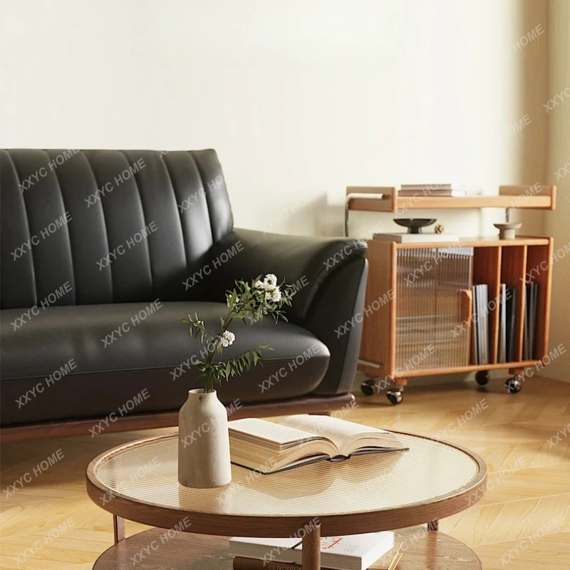 

Q Ash Log Style Designer Model Coffee Table Living Room Household Glass Double-Layer Coffee Table