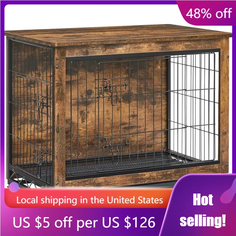 

Pet Dog Crate Furniture Double-Door Dog House for Dogs Modern Kennel for Dogs Indoor Up to 45 Lb Supplies Freight free