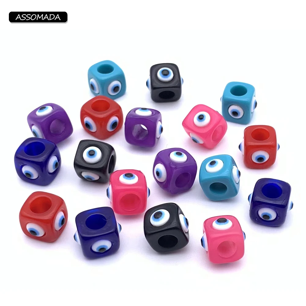 Square Evil Eye Beads DIY Supplies Four Side Blue Eyes Bead Handmade Pendant Key Chain Ornament DIY Jewelry Making ASSOMADA