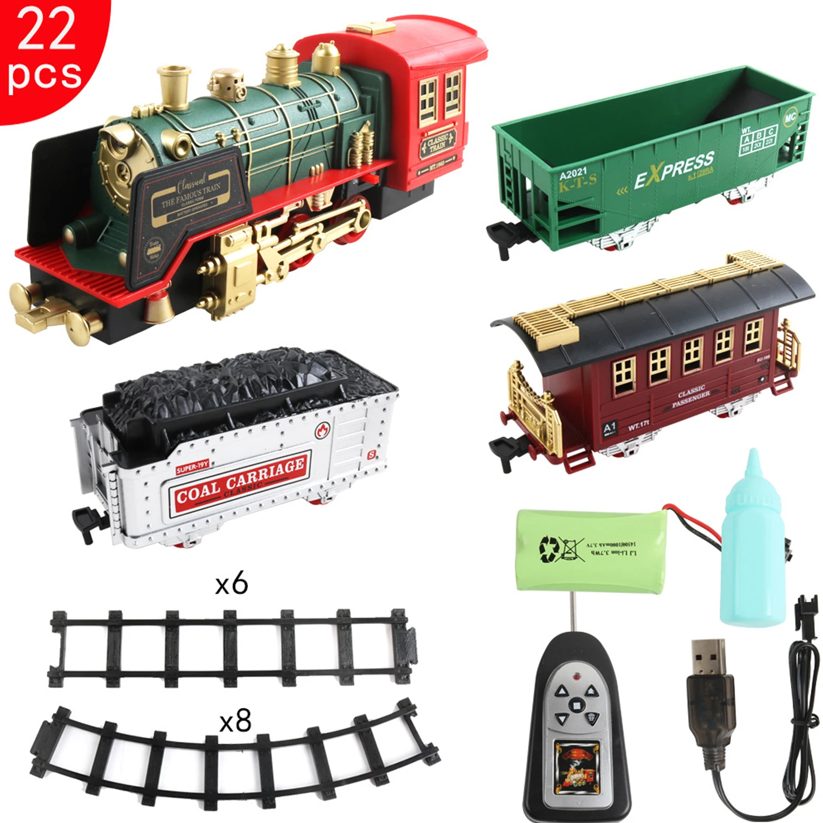 Christmas Series Classical Remote Control Small Train Tracks Electric Steam Track Train Model Lights Children's Holiday Gifts