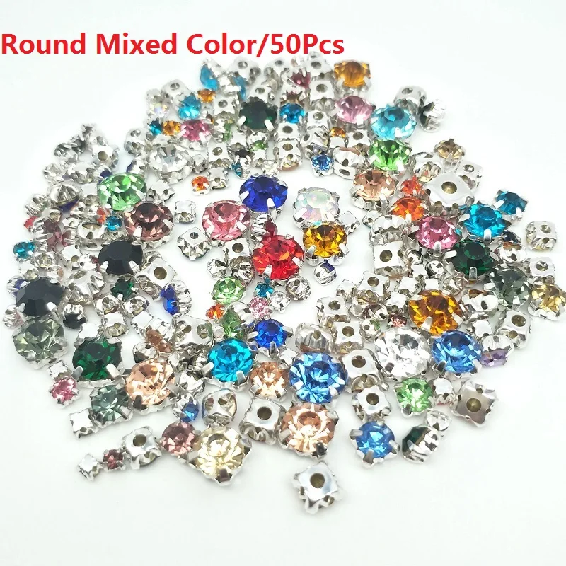 20 Colors 50pcs/pack Mix Size High Grade Crystal claw Rhinestone Silver Base Galss Sew on Stones Diy/Clothing Accessories