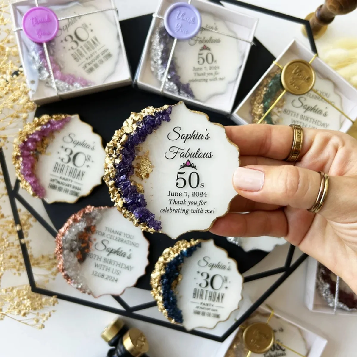 Personalized Milestone Birthday Celebration Gift: Resin Magnet Favors, Anniversary Keepsake, Souvenir, Giveaway