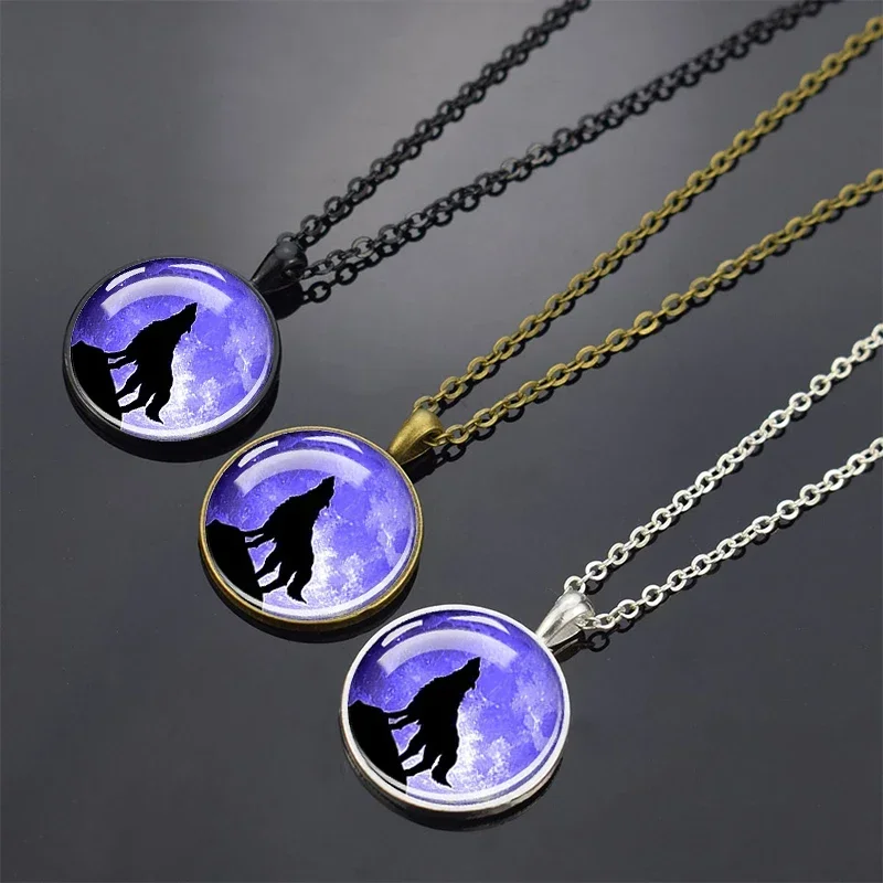 Wolf Pendant Necklace Black Chain Glass Crystal Pendant Loyal Animal Powerful Wolf Necklace Gift
