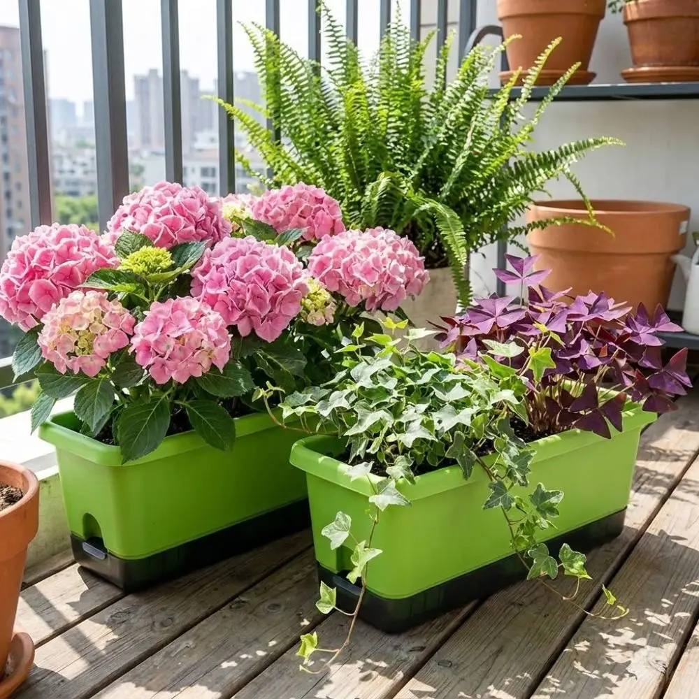 

Rectangular Self Watering Planter Plastic Deepened Widened Flowerpot with Tray with Drain Hole Breathable Planter Flower Pot