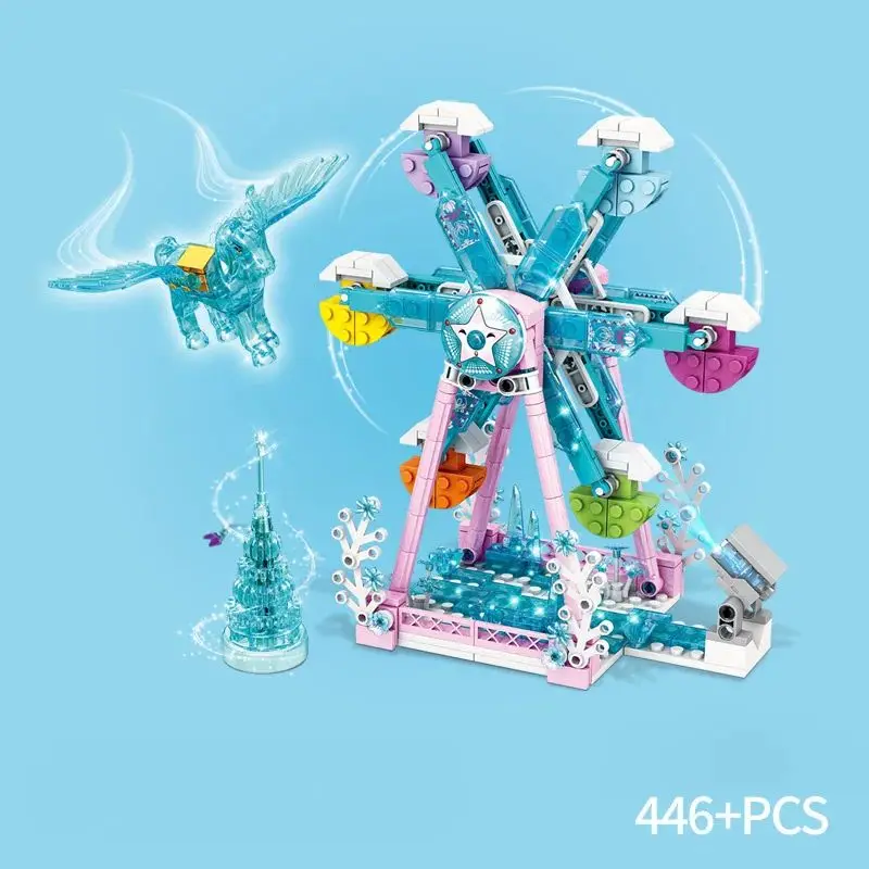 Ice and Snow World Series ABS Building Block Set Snowman Carriage Sleigh Snow Country Train Princess Theme With Color Boxed