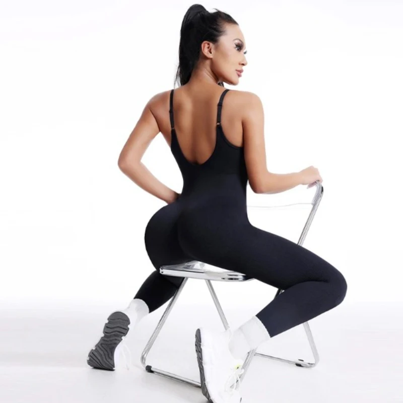 

Женский комбинезон с открытой спиной и бретелькой на шее, мягкий быстросохнущий плотный спортивный комбинезон для фитнеса, подтягивающий бедра, сексуальный, высокая эластичность, утягивающий живот