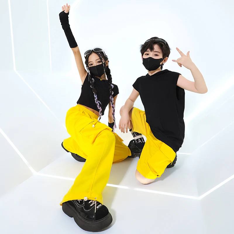 Jungen Streetwear Street Dance Weste Hoodie T-Shirt Mädchen Hip Hop coole Kleidung setzt Kinder Jazz Cargo Jogger Hosen Outfits Kostüme