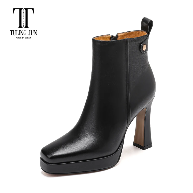 TULING JUN 2024 Winter Concise Famale Square Head Super High Heels Shoes Solid Color Elegant Ankle Boots For Womens T-L26-55