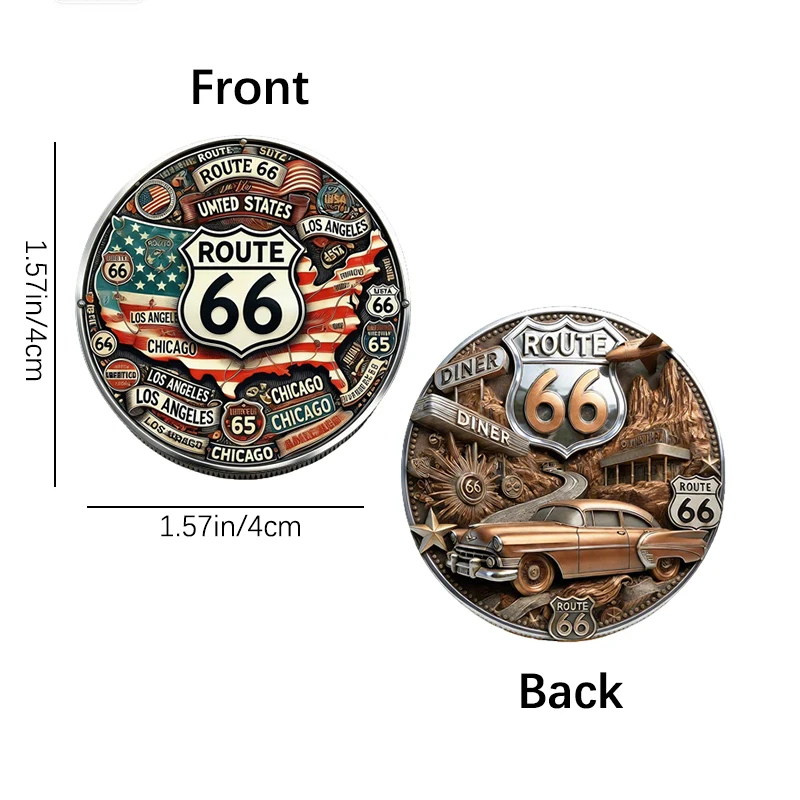1PC Route 66 United States Commemorative Coin Retro Car & Highway Map Collectible Souvenir