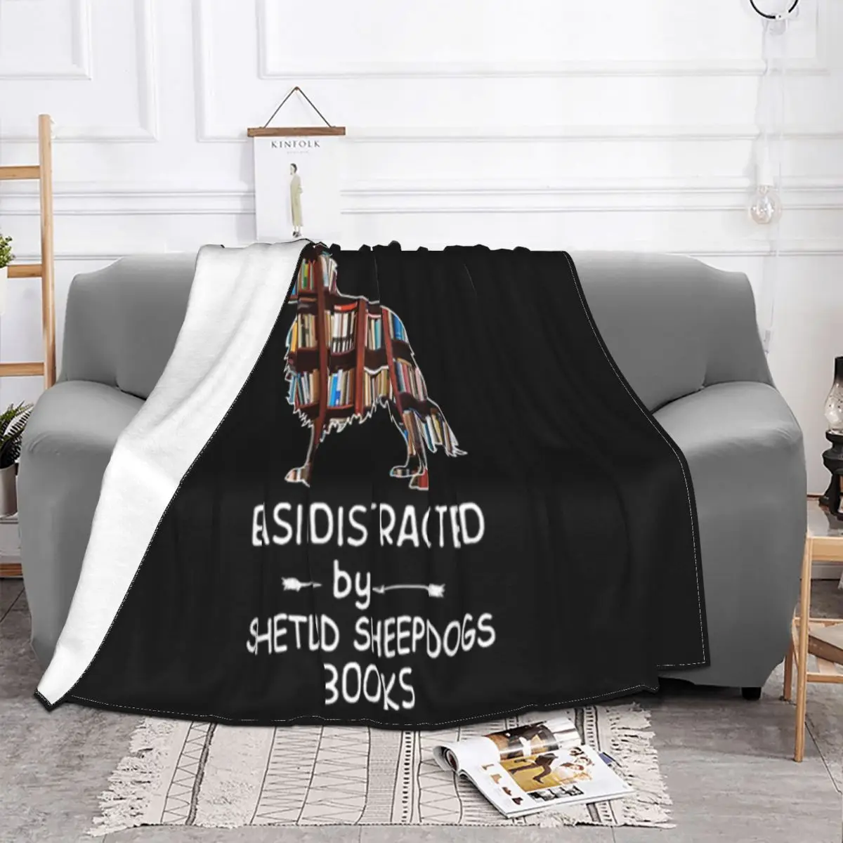 Easily Distracted By Shetland Sheepdogs Books Female New Print Humor Interested Homme Natural Throw Blanket