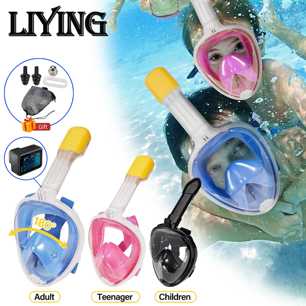 Full Face Snorkel Mask Snorkeling Swimming Diving Mask Wide View Anti-Fog Anti-Leak Safe Breathing System for Adult Kids Gift