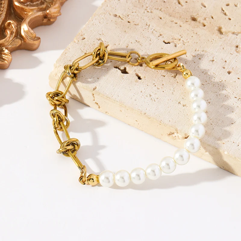 EILIECK 316L Edelstahl Asymmetrisches Perlenketten-Halsketten-Armband-Set für Damen, Modisches Silberfarbenes Wasserdichtes Schmuckgeschenk – Detail 17