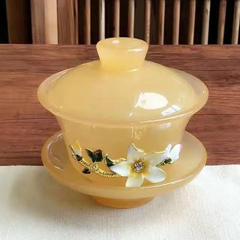 اليشم الخزف طقم شاي زجاجي 150 مللي Gaiwan الشاي Tureen Teaware كوب رئيسي السلطانية الإبداعية ديكور الحرف هدية عيد ميلاد الكؤوس