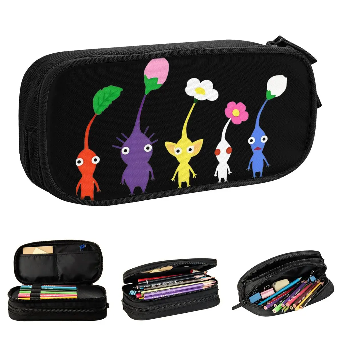 Large-capacity Pen Box Cute Pikmining Pattern Merch Double Layer Pencil case Women Make Up Bag Perfect Gifts Pencilcases
