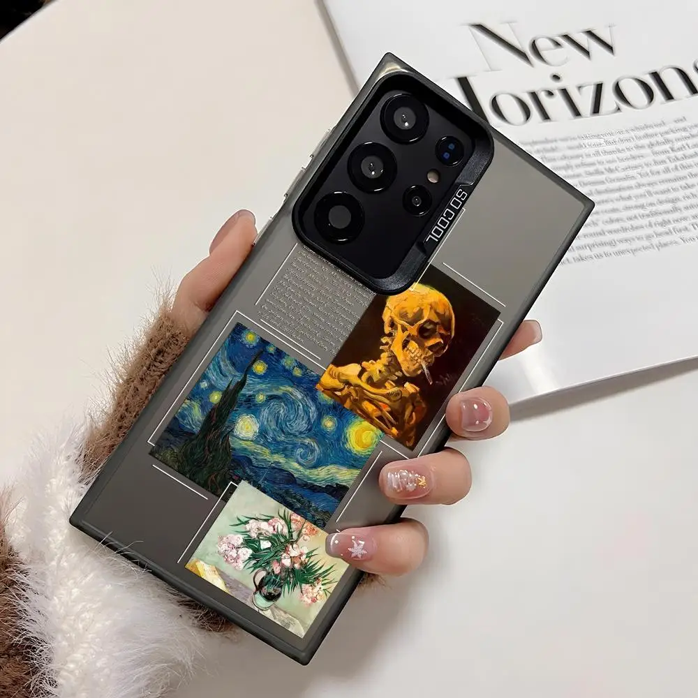 アートファッション ゴッホ INS スマホケース Samsung Galaxy S25 Edge S24 S23 S22 S21 S20 Ultra 用 シリコン製 シルバーカバー