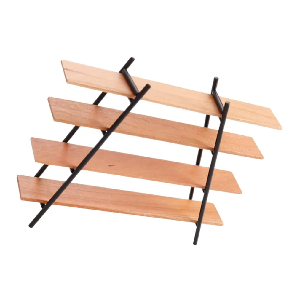

4-Tier Irregular Miniature Bookshelf Wooden Dollhouse Shelf for Mini Display Storage Decorative Micro Landscape Scene Mini