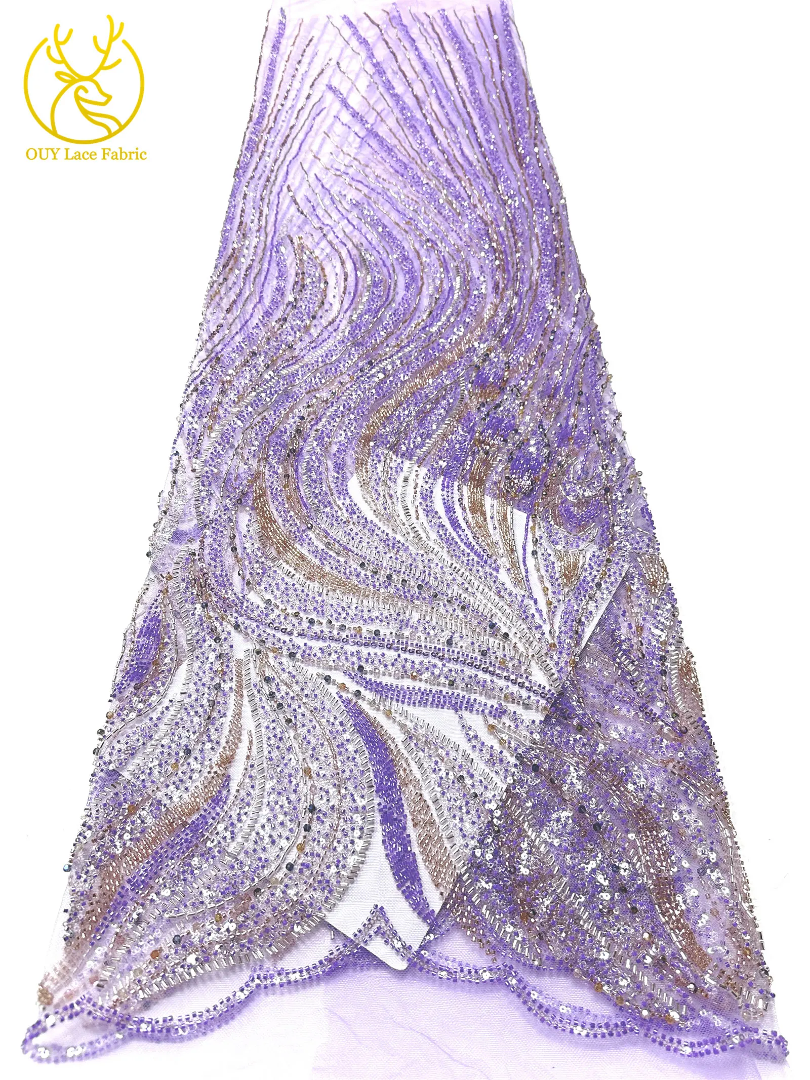 2026 Neuester nigerianischer Luxus-Bräutigam-Spitzenstoff mit Handperlen, afrikanischer Pailletten-Spitzenstoff, geeignet für Hochzeit, Party, Kleid, Sewin – Detail 9