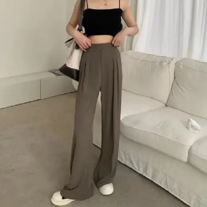 Korean Fashion Office Trousers For Women Spring Summer High Waist White Straight Stacked Pants Women's Trousers Y2k Streetwear