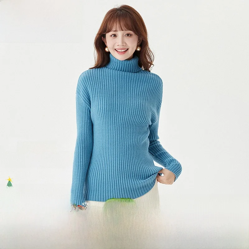 

9Mei Women's Long Sve f High Collar Pure Color Elastici Base Layer Sweater Winter 2025 Faion Casual Comfortable Kni...