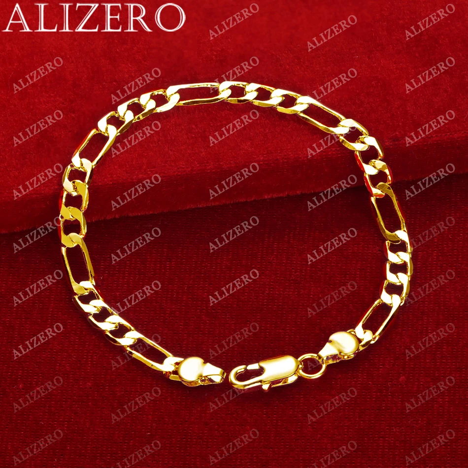 ALIZERO 925 فضة 18K مطلية بالذهب 6 مللي متر فيجارو سلسلة سوار للنساء الرجال الإكسسوارات حلية مجوهرات هدية