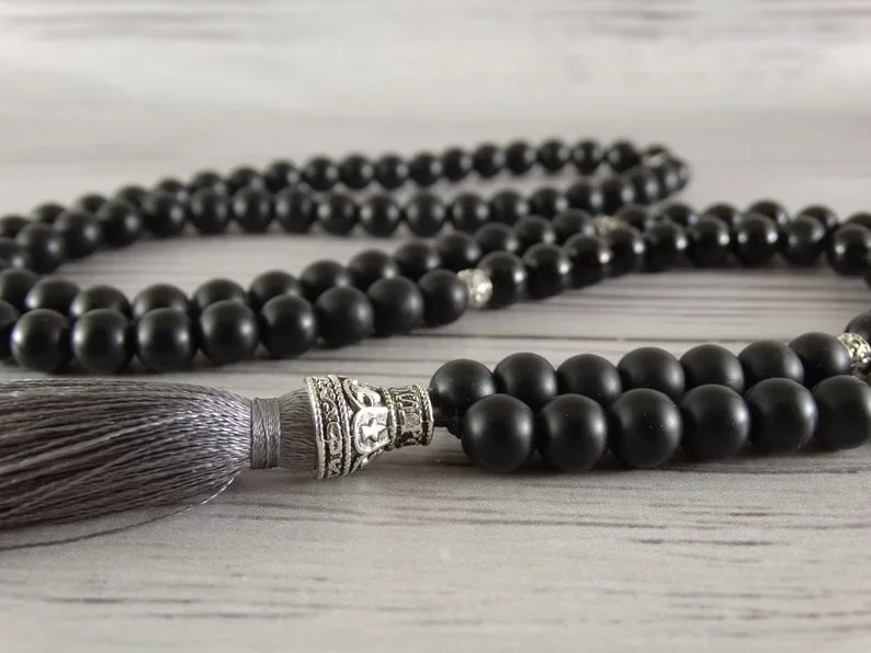 Suntemala 108 Meditation Beads Black Mala Beads Yoga Rosary beads Yoga Gift Buddhist necklace