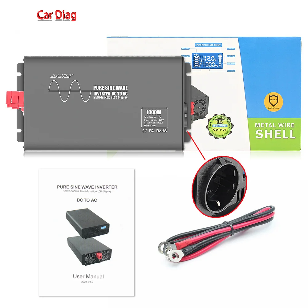 

Инвертор немодулированного синусоидального сигнала Jfind 1000 Вт, пиковая мощность 12 В или 24 В до 110 В или 220 В, преобразователь напряжения с ЖК-дисплеем, ЕС или США