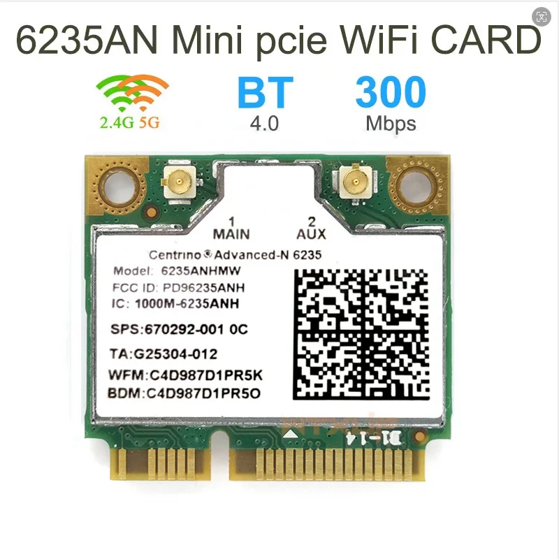 การ์ดแลนไร้สายสำหรับแล็ปท็อป6235เซนติโนขั้นสูง-N 6235AN 6235 WiFi การ์ด2.4G/5G 4.0บลูทูธครึ่งมินิพีซี300 Mbps