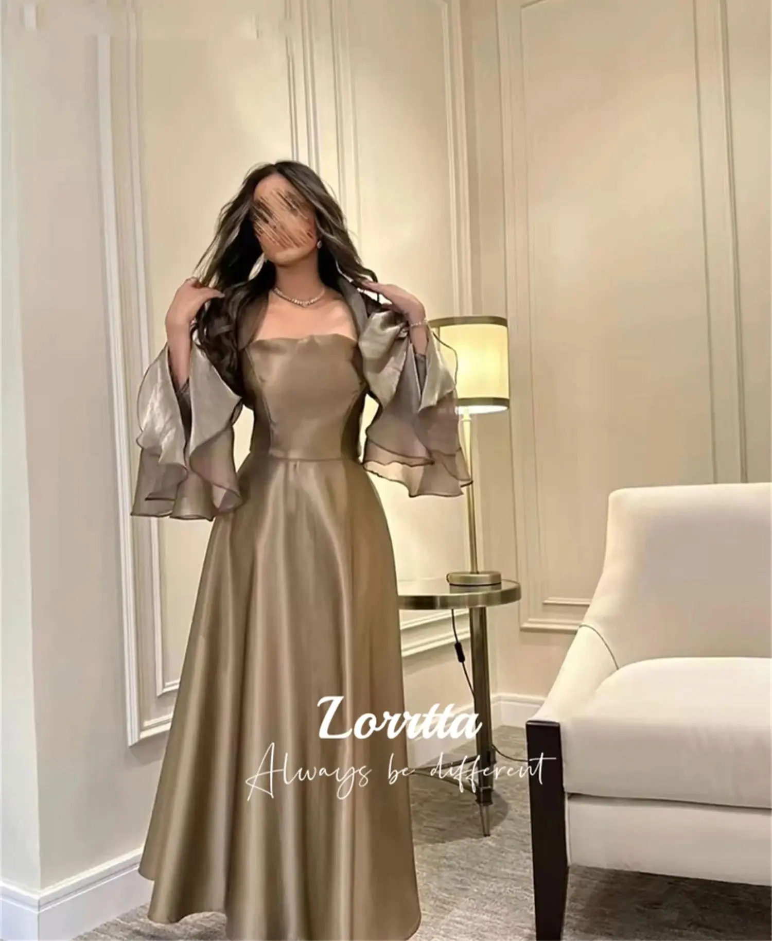 Lorrtta A-Line Champagne Ball Gown Long Sleeve Draped Ankle Party Dress Evening Dresses Party dresses Customized فساتين سهرة