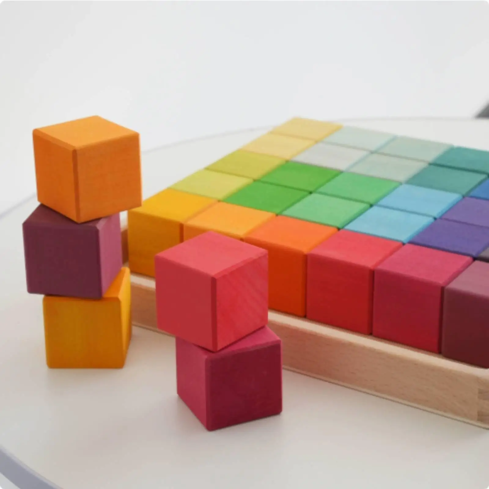 36 Pieces Wooden Mosaic Blocks Early Learning Rainbow Block Set Opening-Ended Play Color Shape and Pattern for Preschoolers,