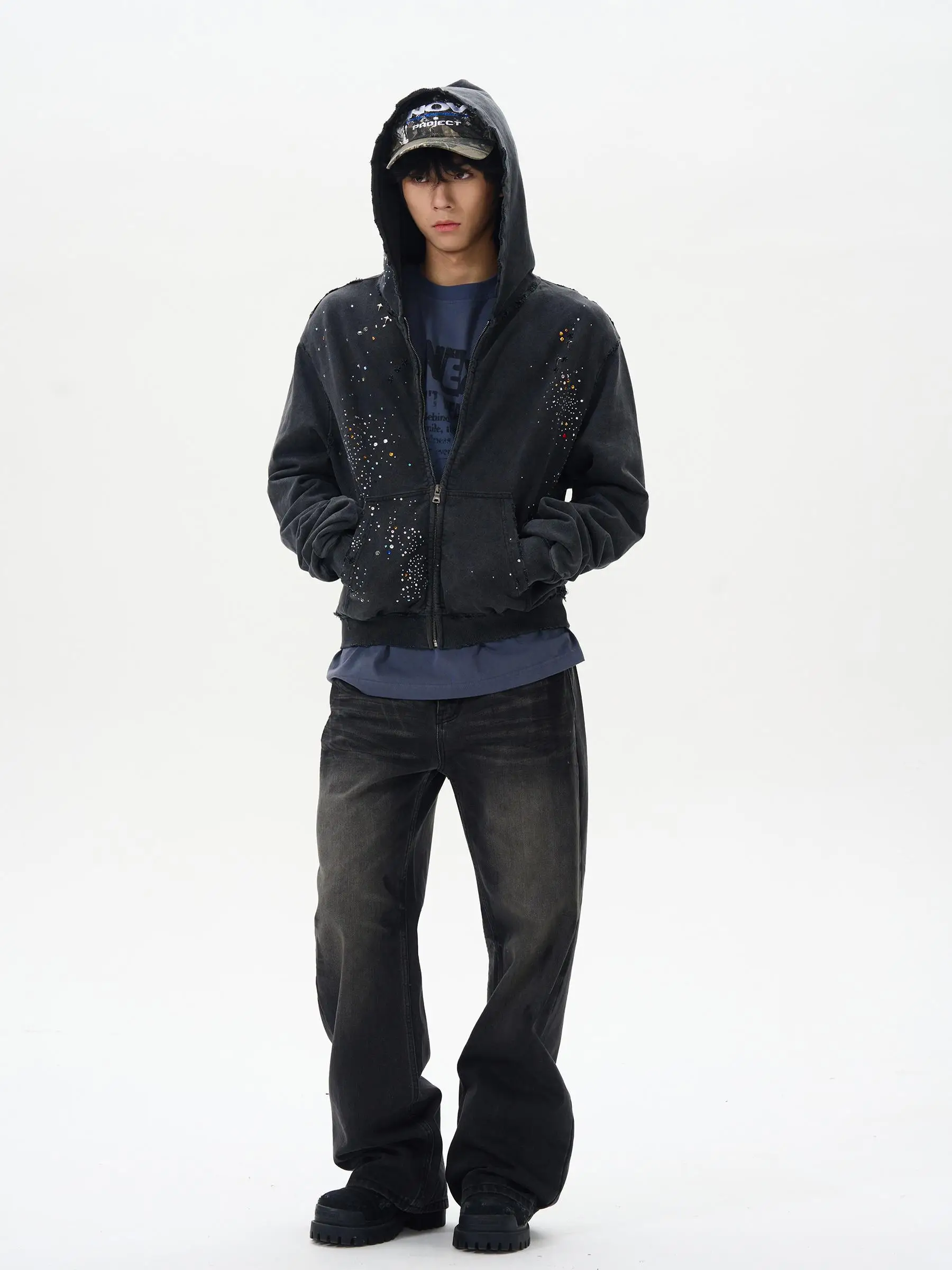 بالأزرار للربيع والخريف الأمريكية الساخنة الماس سترة سحب ما يصل اللثة هوديي الرجال أزياء العلامة التجارية الراقية الشعور Ruan Shua...