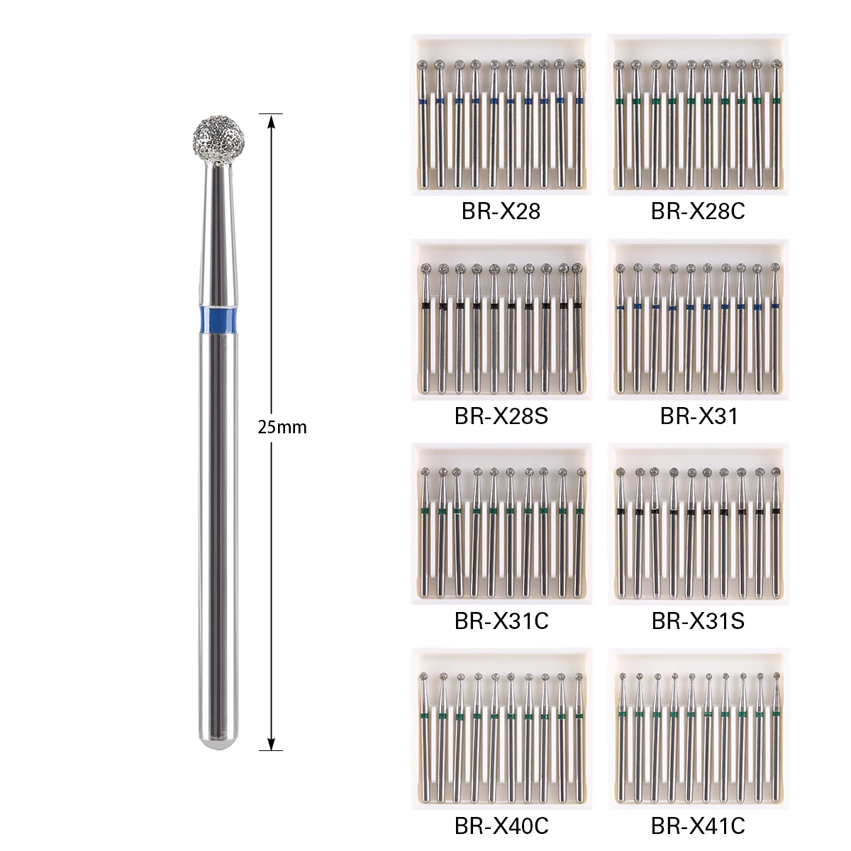 10 sztuk/pudło AZDENT Dental diamentowe wiertła kulkowe okrągłe wiertło 25mm do FG 1.6mm szybka rękojeść 450000 Instrument stomatologiczny r/min