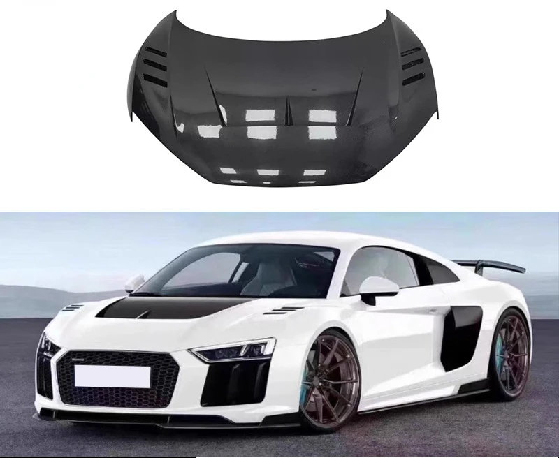 

Подходит для 17-18 Audi R8, крышка из углеродного волокна, Модифицированная крышка капюшона, оболочка, внешние автозапчасти