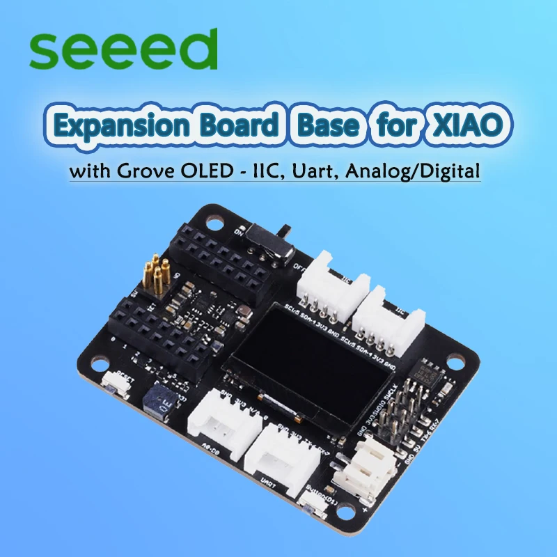 

Seeed XIAO Expansion Board Base with Grove OLED Display IIC Uart Analog Digital SWD Debug, Circuit Python, Quick Prototyping