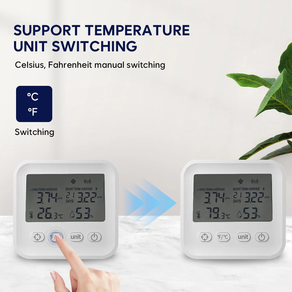 كاشف غاز رادون صغير بتقنية أيونية راديون متوسط طويل المدى/راادون للمفتاح القصير متوسط 2 * بطارية AAA (غير متضمنة)