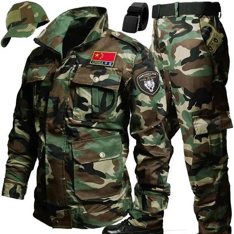 Training Outdoors Camouflage Uniform Tactical Men\'s Climbing Tactical Sets Hiking Hiking Suit Clothes Jacket +Pant Set