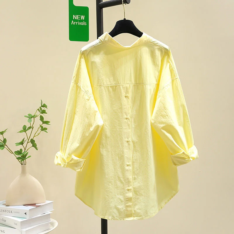 เสื้อคาร์ดิแกนแขนยาวสีพื้นสำหรับผู้หญิงทรงหลวมและอเนกประสงค์แบบมีรอยผ่าด้านหน้าความยาวปานกลาง