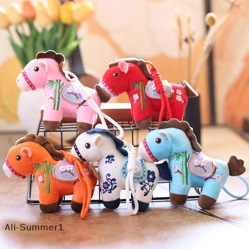 2026 Chinese New Year Mascot Horse Plush Keychain Plum Blossom Bamboo Embroidery Decor Cartoon Pony Doll Cute Bag Pendant Gifts
