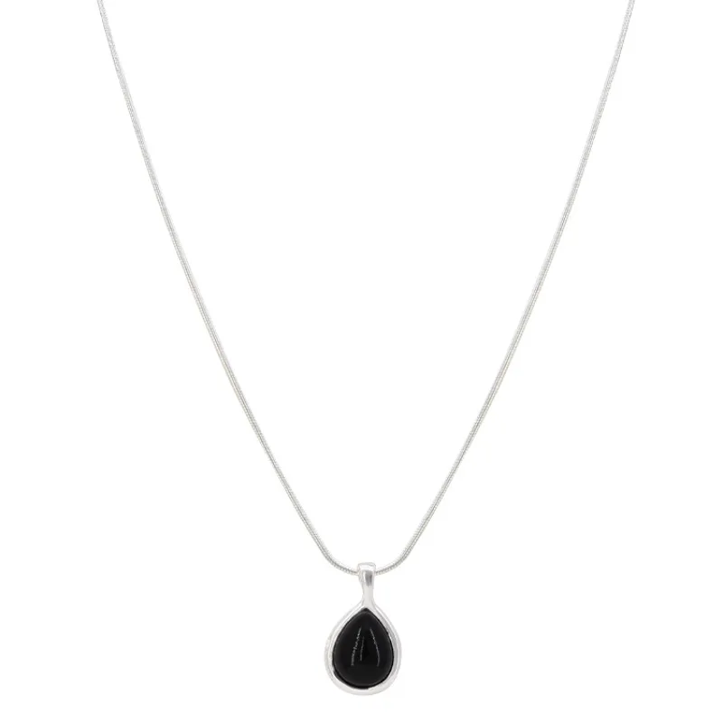 VENTFILLE  925 Sterling Silver Black Agate Necklace for Women Girl Snake Bone Chain Water Drop Jewelry Gift Dropshipping