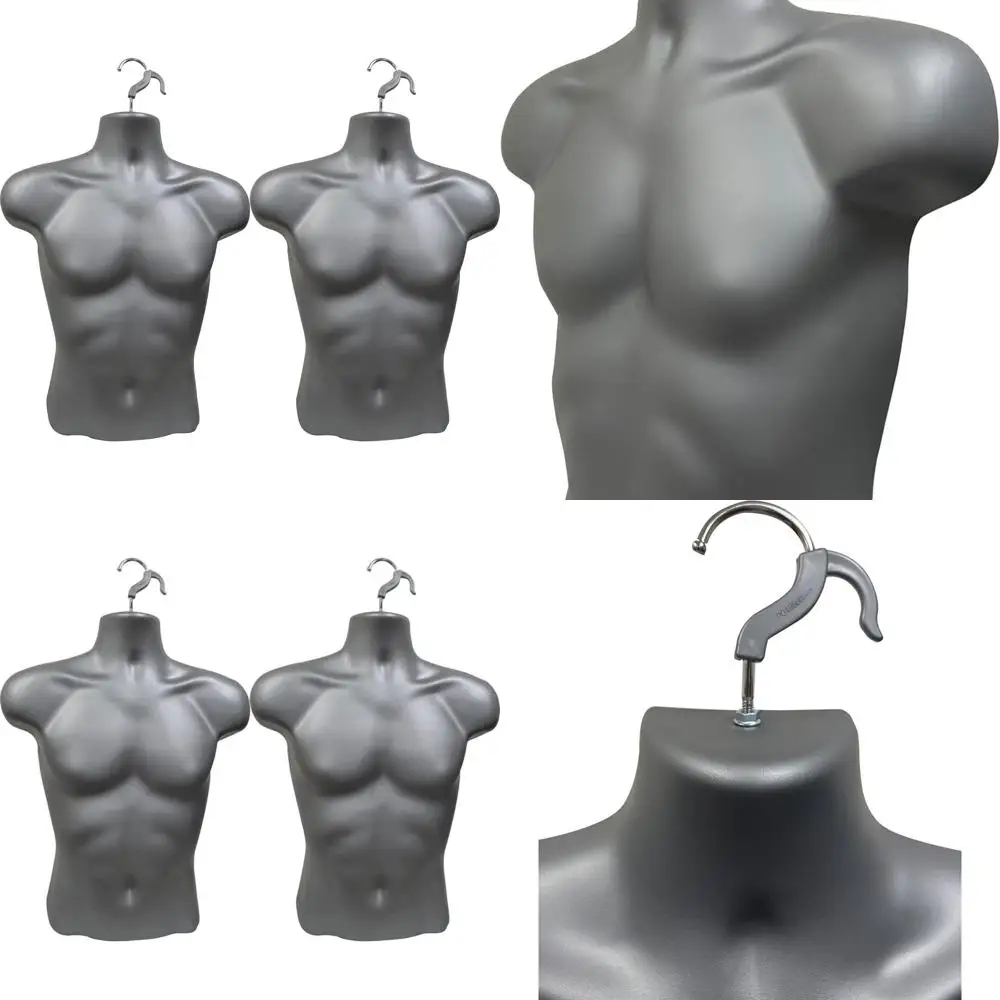 

Gray Male Mannequin Half-Round Waist Dress Form, S-M Sizes, Hanging Hook Only