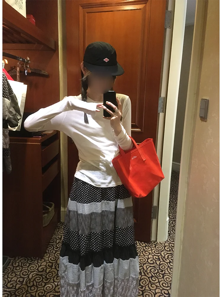 

MONA 00% Cotton Bla White Simple Loose Comfortable Long Sve T-irt Women's Faion Street Sle Summer New Arrival