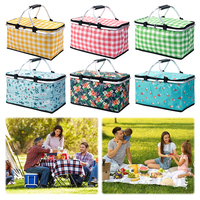 30L Camping Picnic Basket Keep Fresh Folding Insulated Cooler Lunch Box Basket Food Carrier Storage Basket for Outdoor Picnic