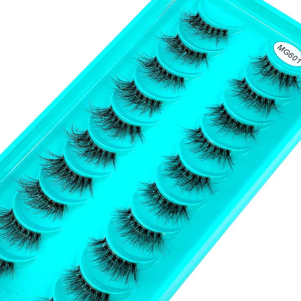 AMSDCN 10Pairs Half Eye Mink Eyelashes Clear Band Eye Lashes Transparent Band False Eyelashes Handmade Dramatic Lashes