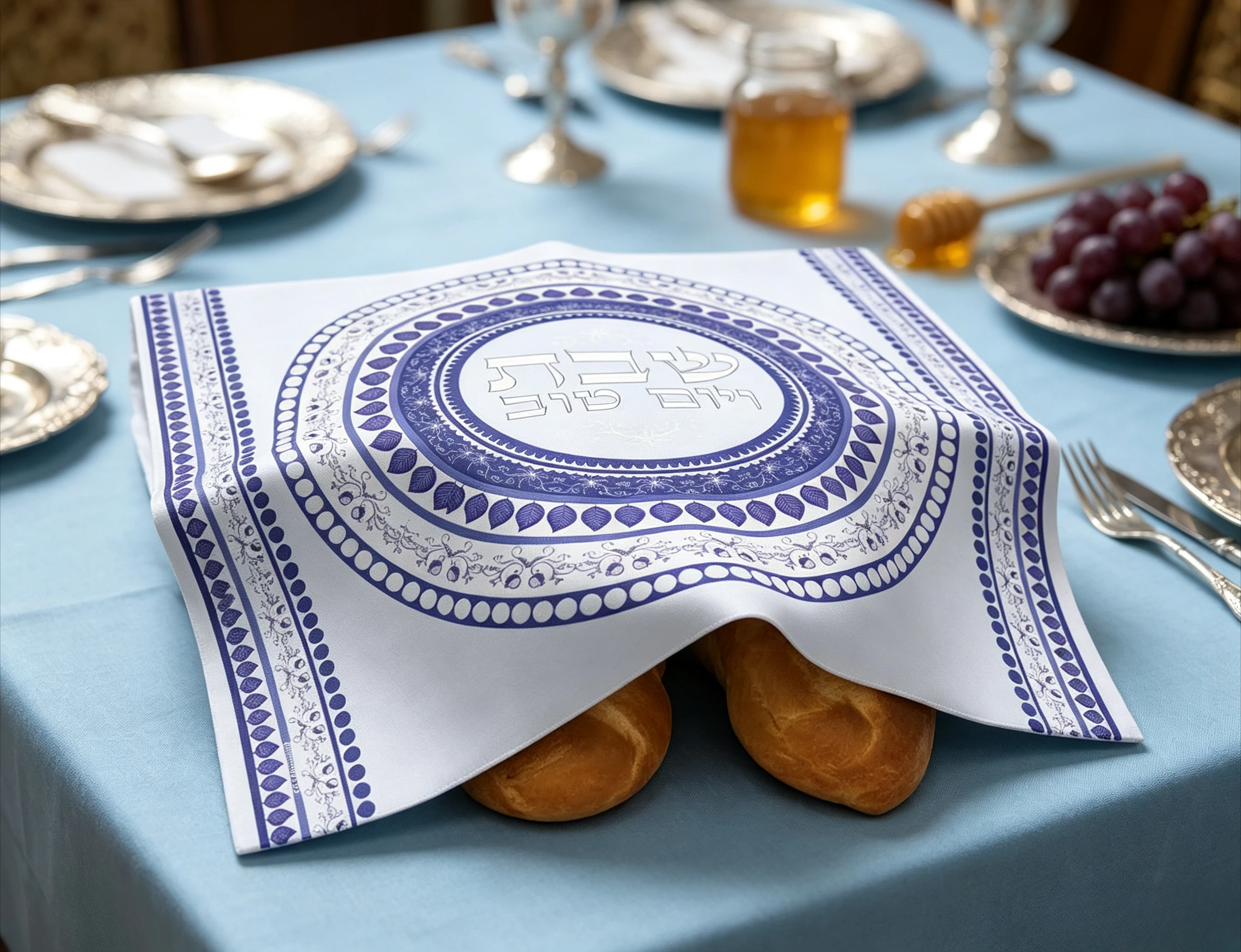 1pc Jewish Shabbat Challah Cover Cloth Reusable Polyester Kitchen Dining Matzo Cover Cloth Shabbat Cloth Elegant Judaica Gift