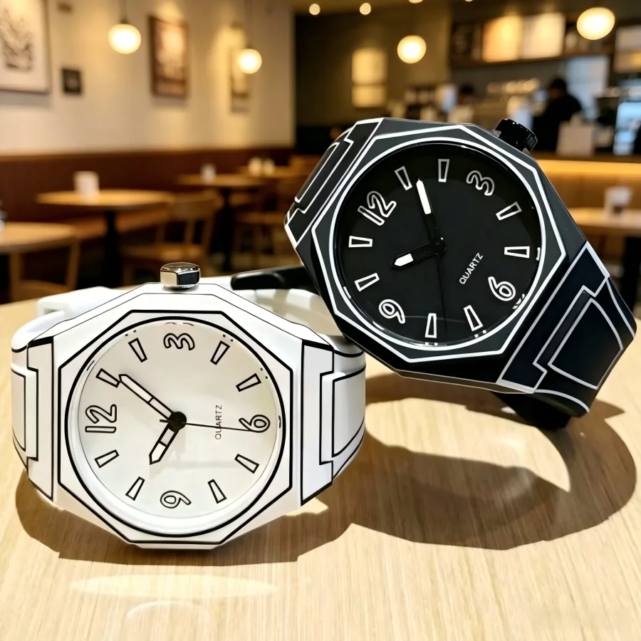Fashion Quartz Watch for Men Women Soft Silicone Band Waterproof Business Watches Comic-book Style Minimalist Wristwatch gifts