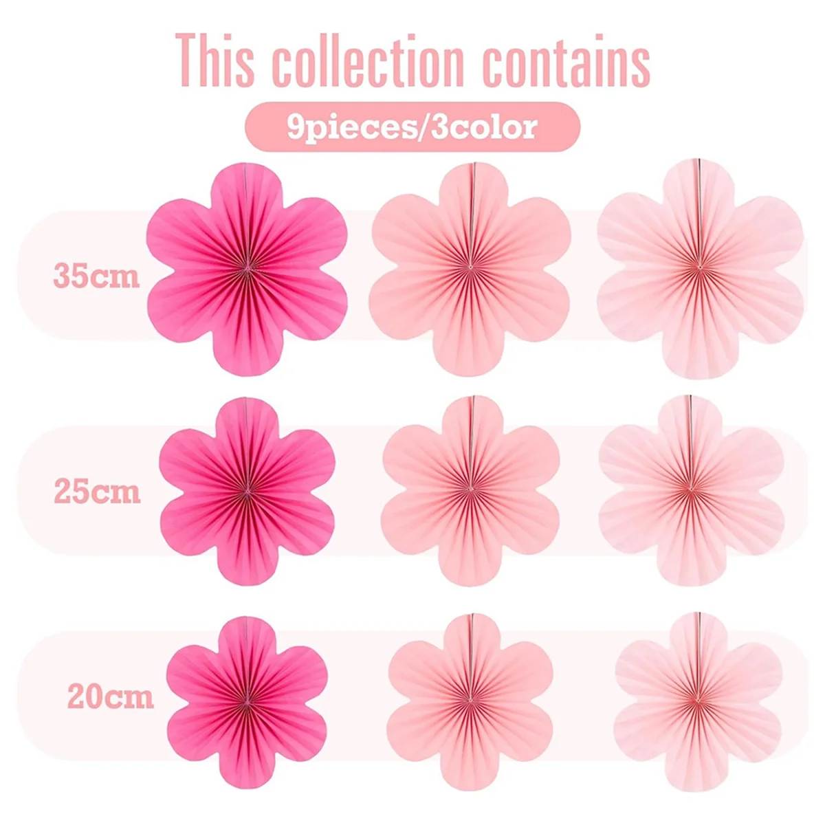 A98U Pink Paper Fan Flower Set Party Decorations Paper Fans, Floral Pom Poms, and Garlands for Weddings, Birthdays